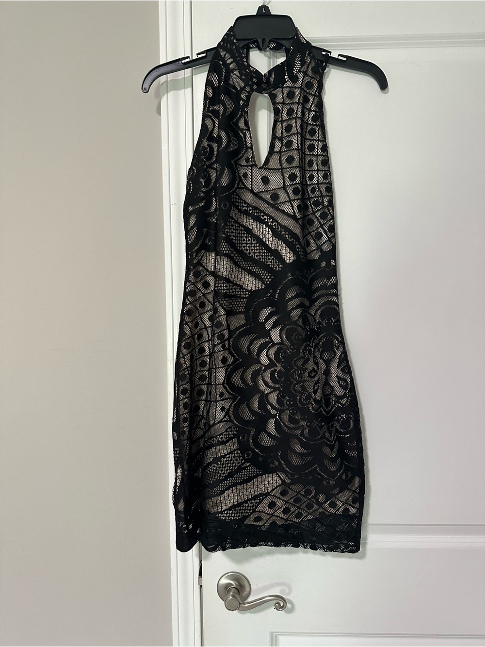 Charlotte Russe Black Lace Halter Mini Dress with Keyhole